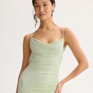 Katie May Sage Green Satin Cowl Neck Slip Dress